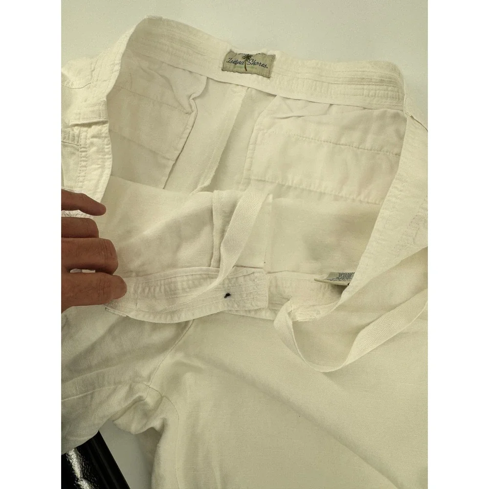 Island‎ Shores Cargo Shorts Mens 44 White Linen Blend Relaxed Beach Vacation